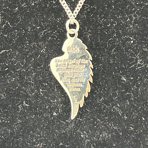 Stainless Steel Angel Wing Necklace Psalm 34:7 Shields of Strength Unisex - Picture 3 of 4